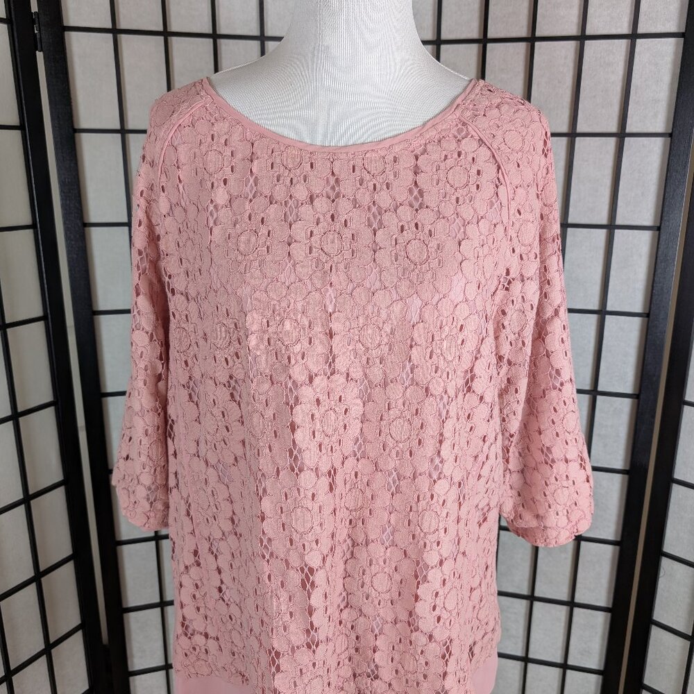 Octavia Women’s XXL Blush Pink Lace Overlay Elbow Sleeve Blouse
